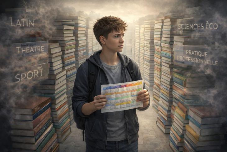 Jeune perdu dans une bibliothèque