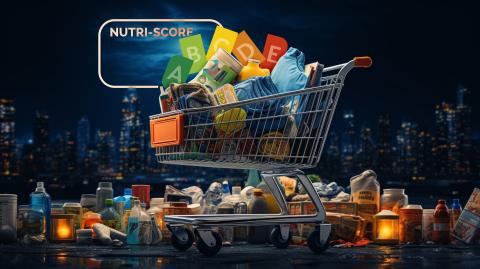 Caddie de supermarché rempli d'aliments 